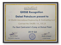 QHSSE Recognition for Best Contractor's Camp at Daleel Field - Q3 2019